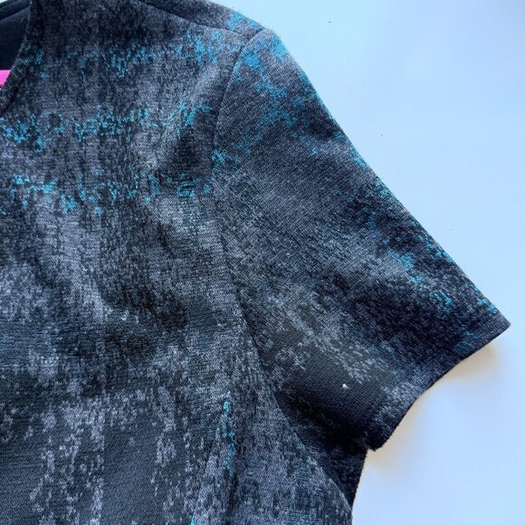Betsey Johnson Dress Womens 14 Gray Teal Abstract Short Sleeve A-Line Midi - Picture 5 of 8